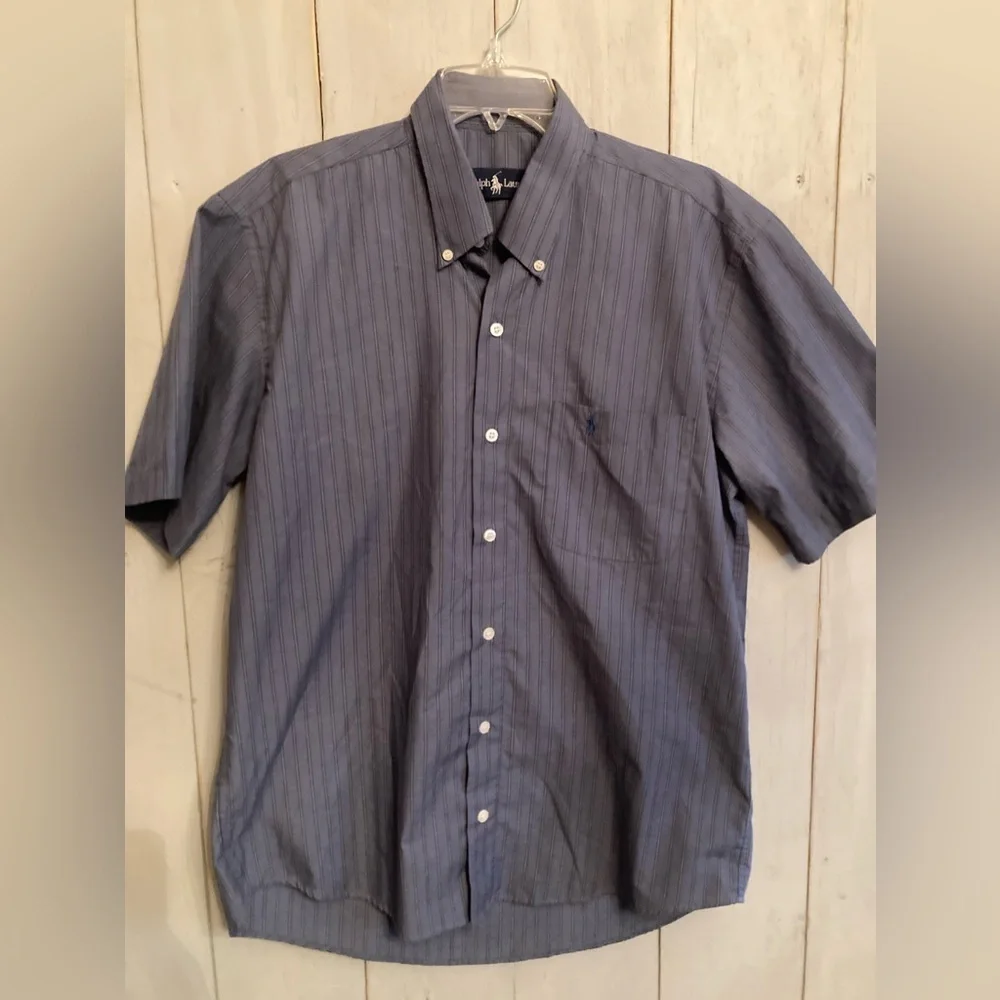 POLO RALPH LAUREN mens‎ BLAKE stripe short sleeve button up shirt blue Sz-LG